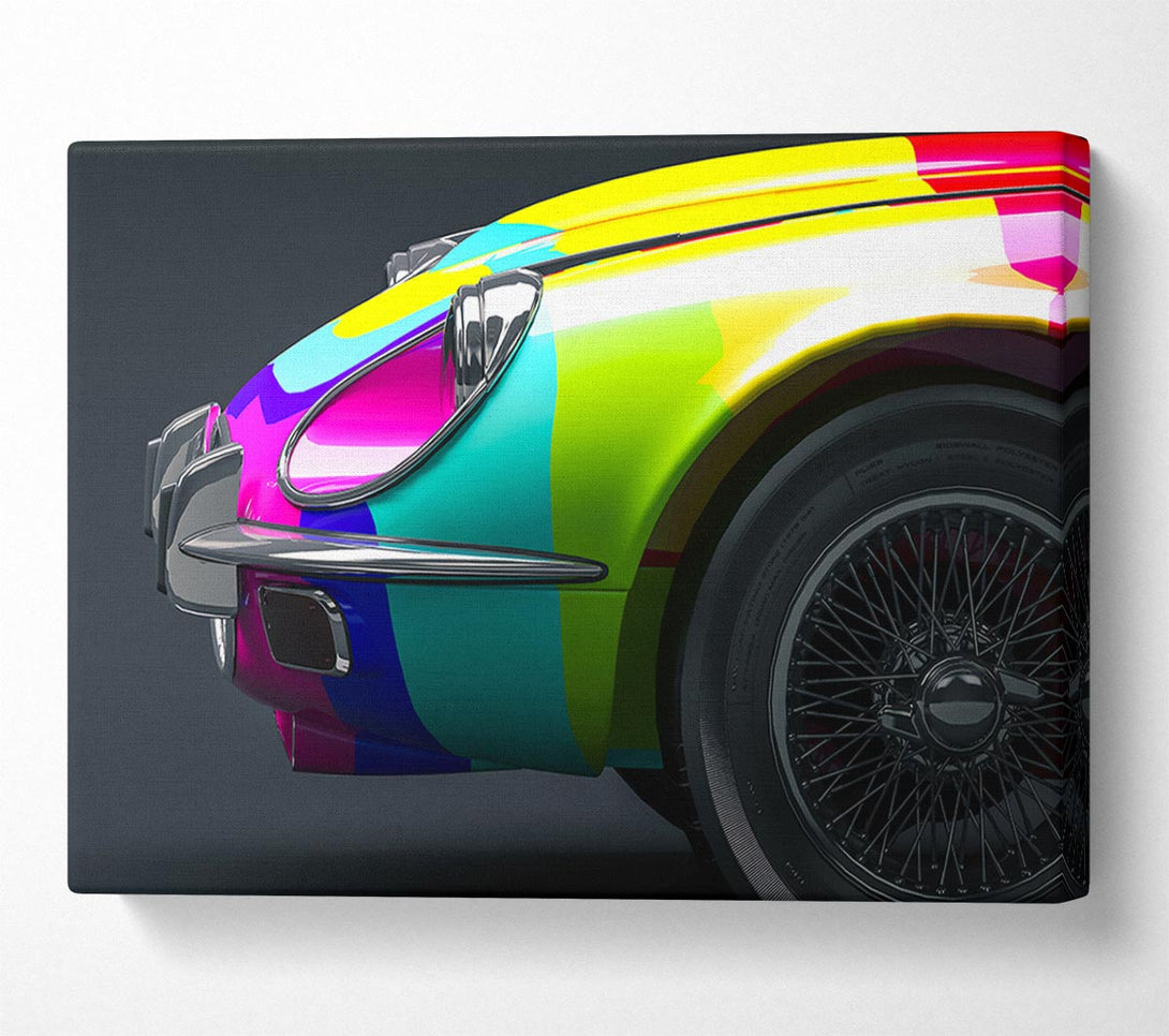  A Canvas Print of E type Jaguar rainbow stripes Canvas Wall Art