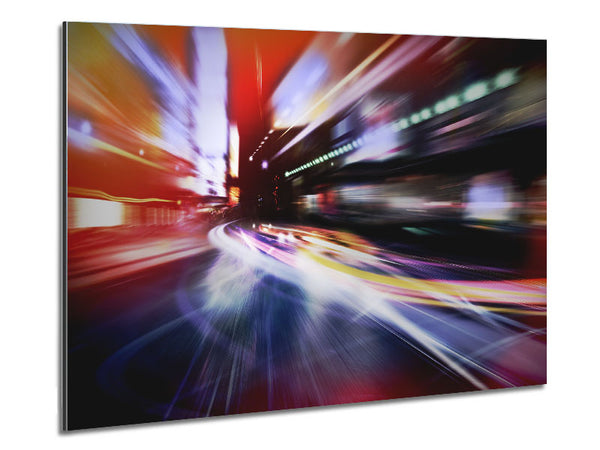 City in a blur colourful light Metal Print