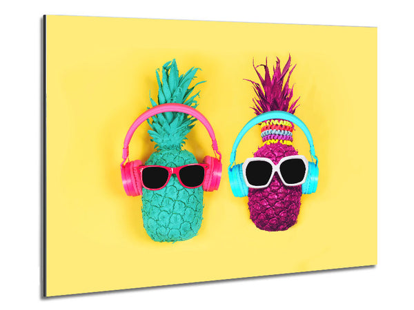Pineapple Colours and headphones Metal Print