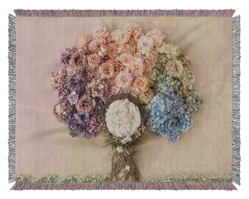 Tree made of roses Woven Blanket