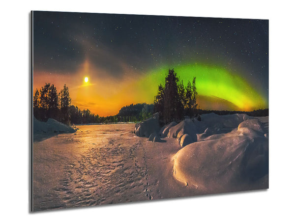Nothern lights at night snow Metal Print