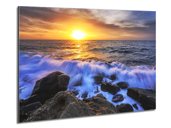 The waves crashing out at sea Metal Print