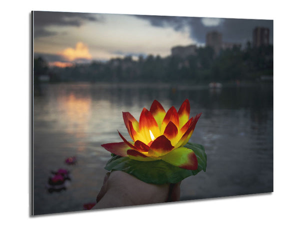 Flower candle in city view Metal Print