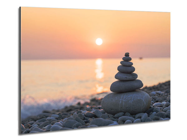 Zen Stones at sunset on the beach Metal Print