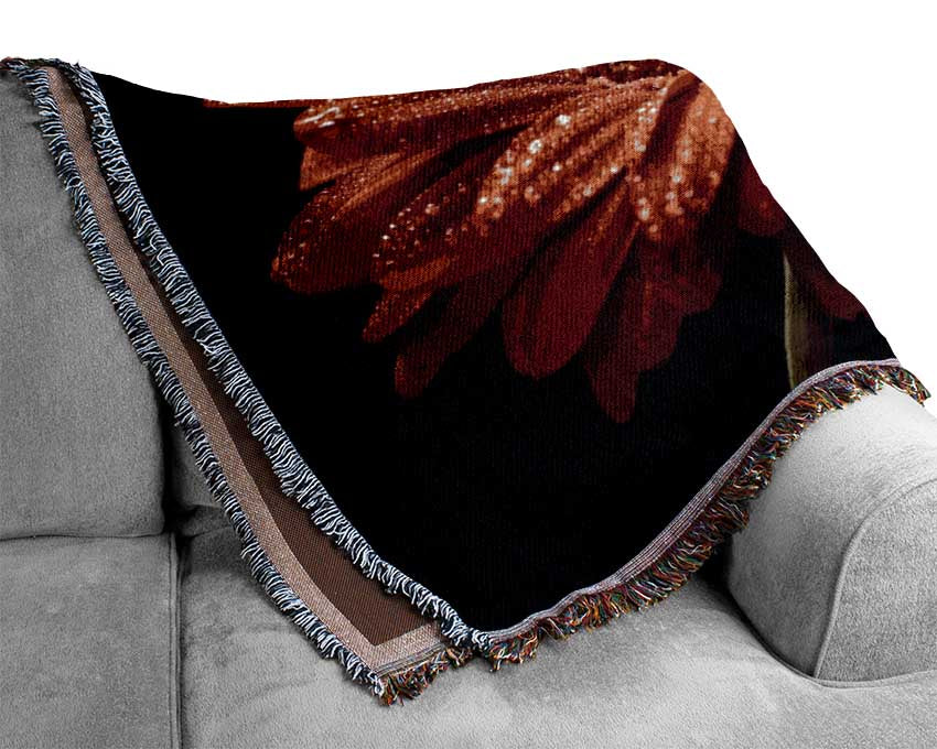 Red gerbera with rain droplets Woven Blanket