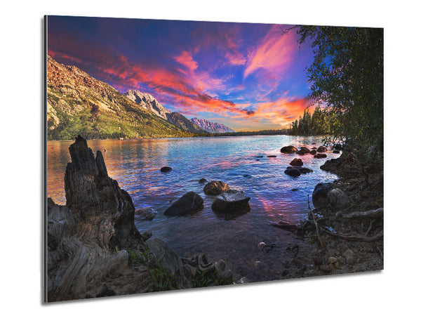 Purple sunset ocean view ripples Metal Print