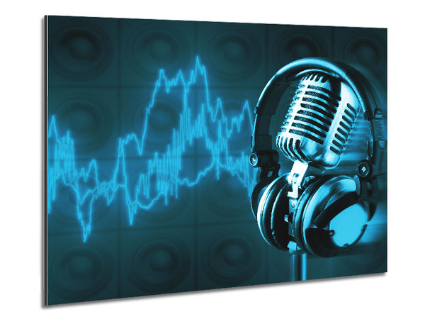Old Microphone soundwaves Metal Print