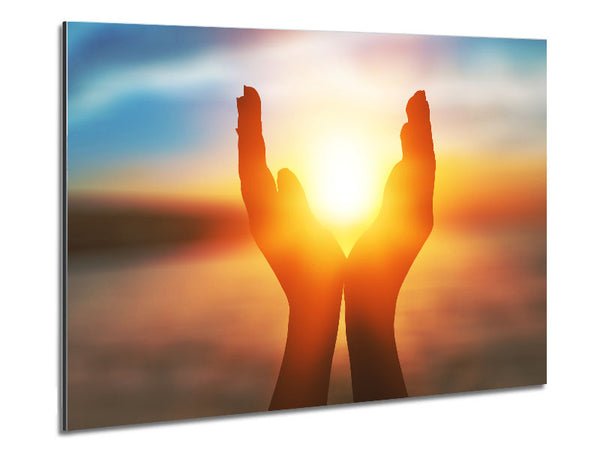 Sunset between hands Metal Print