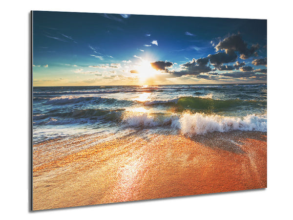 Crashing blue waves on the shore Metal Print