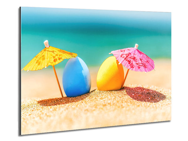 Blue and yellow eggs sunning Metal Print