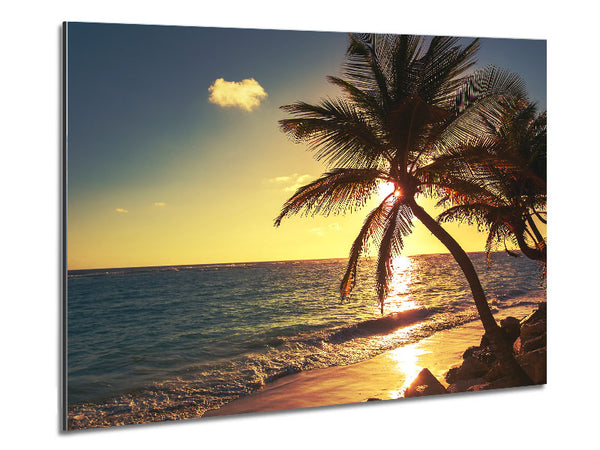 Palm tree paradise at dusk Metal Print