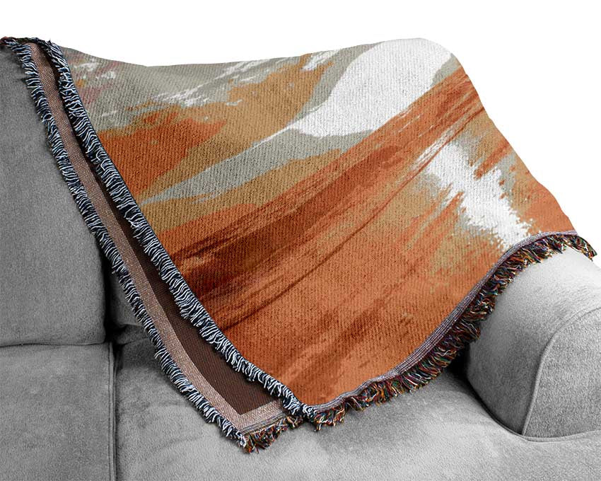 Sunset on the beach sand Woven Blanket