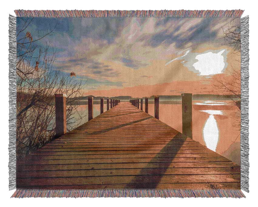 Walkway to the lake Woven Blanket
