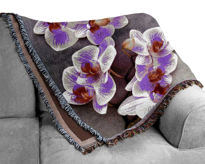 Pink Orchids on grey Woven Blanket