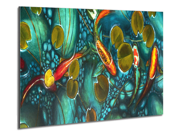 Koi fish pond painting Metal Print