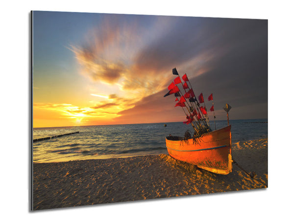 Flags in a fishing boat Metal Print