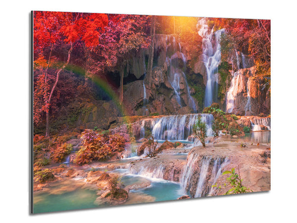 Rainbow waterfall woods Metal Print