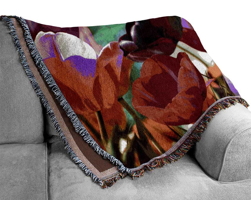Multiple coloured tulips Woven Blanket