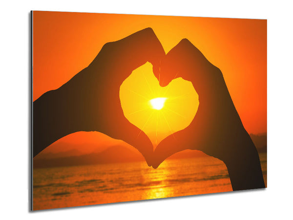 love heart hands sunset Metal Print