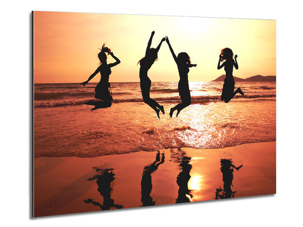 People jumping on the beach Metal Print