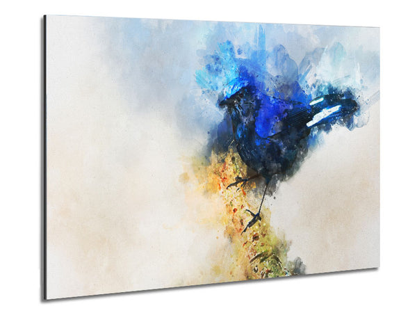 Blue watercolour bird on branch Metal Print