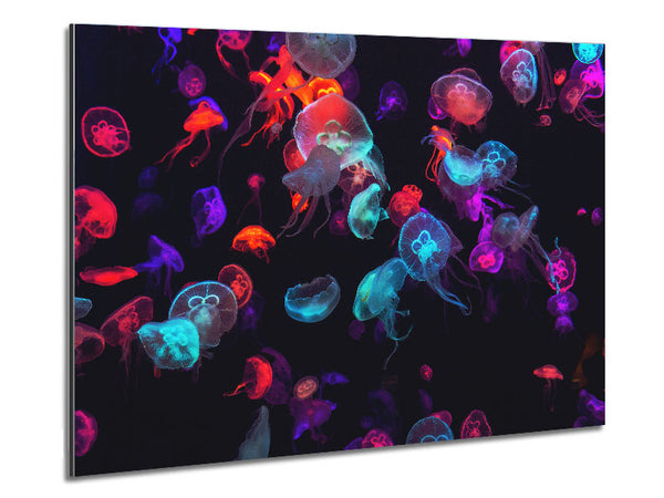 Neon Jellyfish frenzy Metal Print