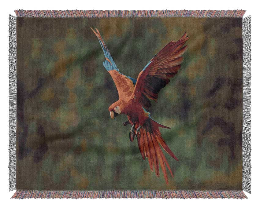 Red Mccaw in flight Woven Blanket
