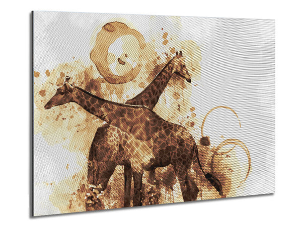 Brown watercolour tea stain giraffe Metal Print