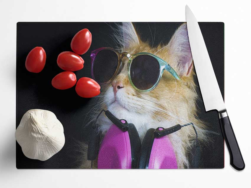 Cool headphones cat with headphones Glass Chopping Board