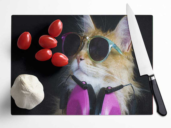 Cool headphones cat with headphones Glass Chopping Board