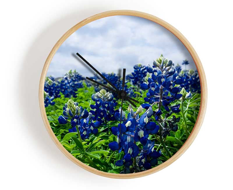 Bue flowers on green stems Clock - Wallart-Direct UK