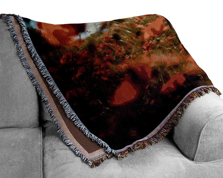 Red Poppies reaching the sky Woven Blanket