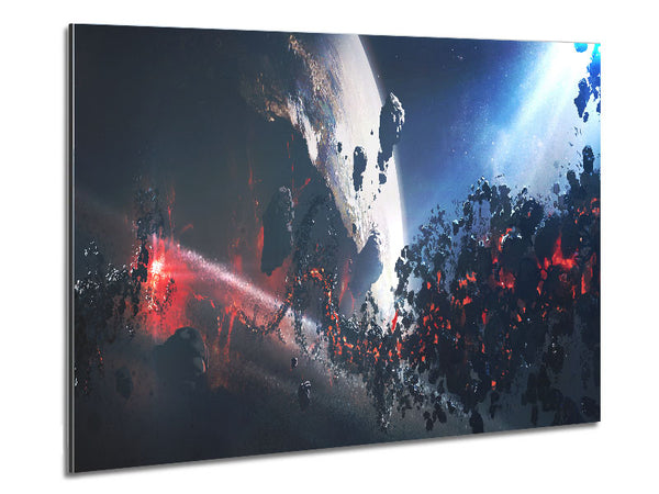 Smashed asteroid in space Metal Print