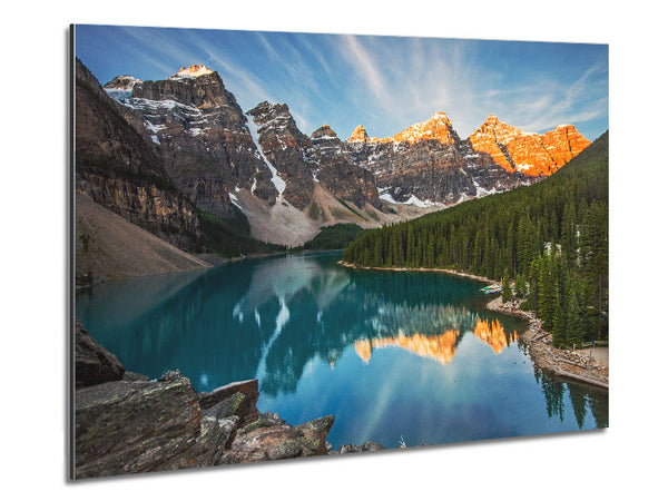 Crystal clear lake in the mountain range Metal Print