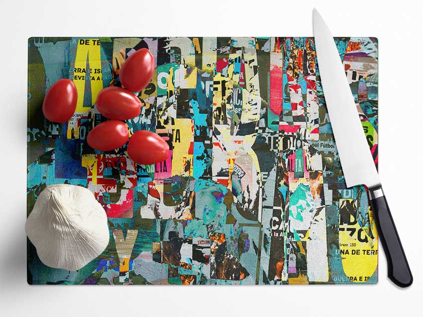 Graphic Collage Glass Chopping Board