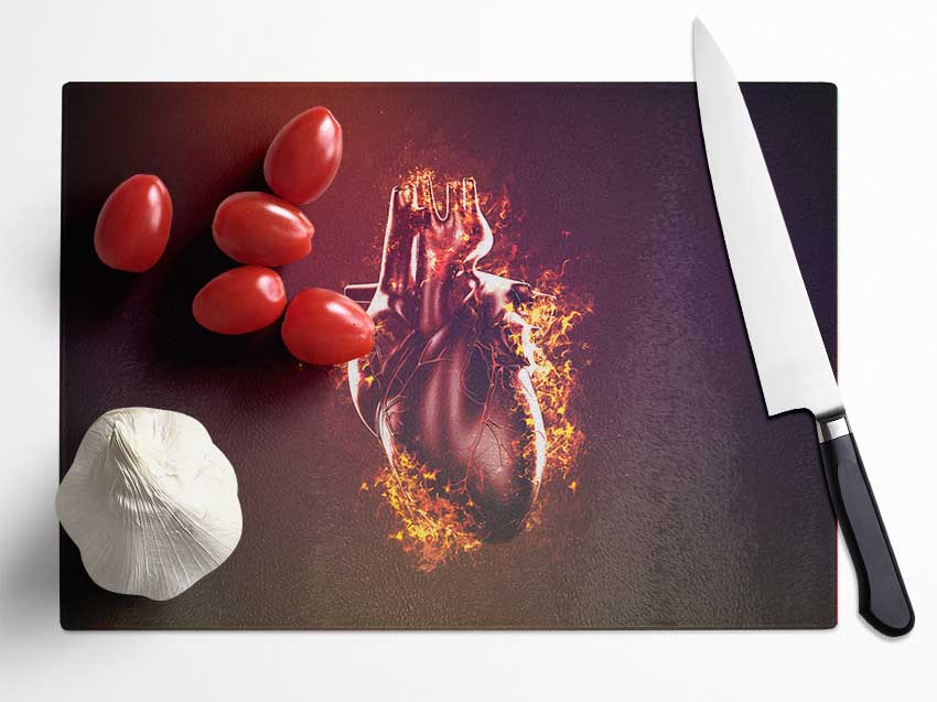 Flaming Heart Glass Chopping Board