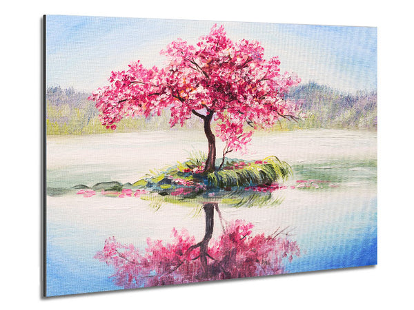 Lone Pink Blossom Tree Metal Print