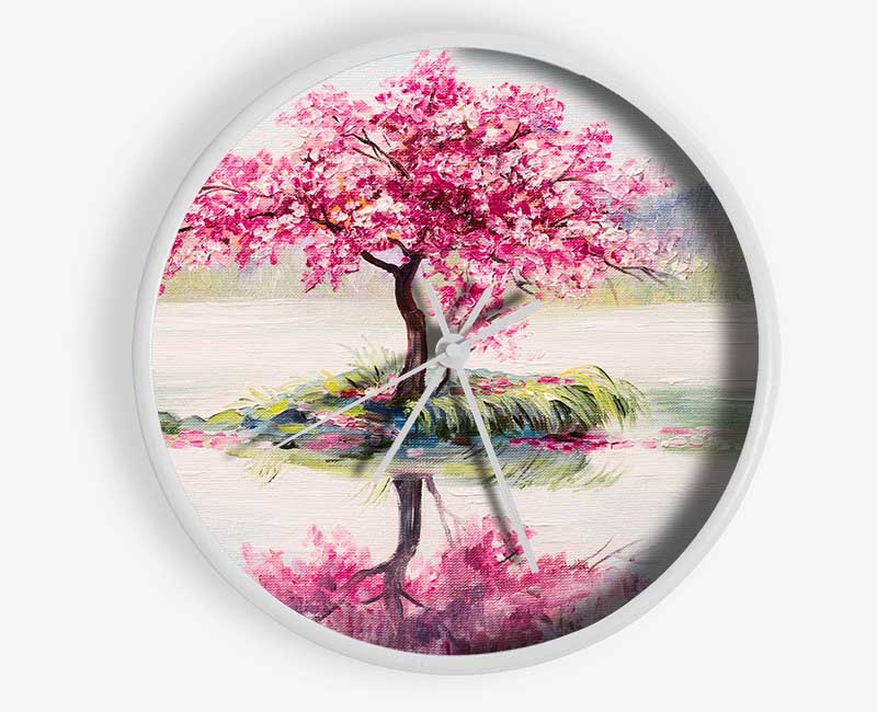 Lone Pink Blossom Tree Clock - Wallart-Direct UK