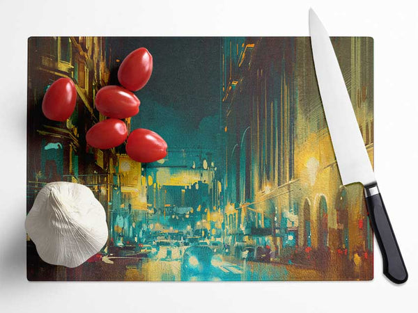 Busy Night Traffic Watercolour Glass Chopping Board
