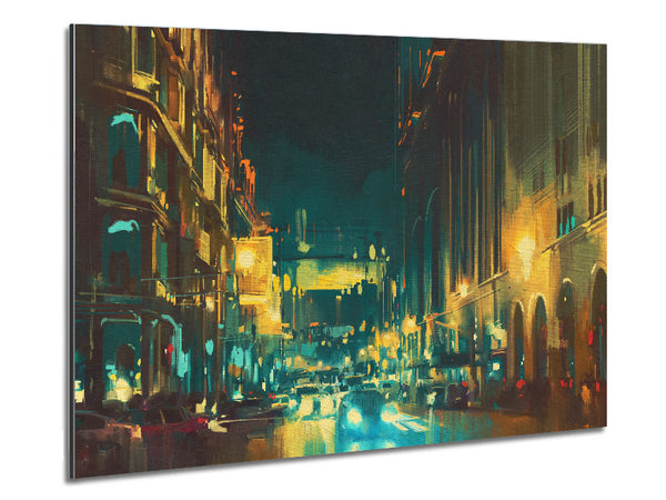 Busy Night Traffic Watercolour Metal Print