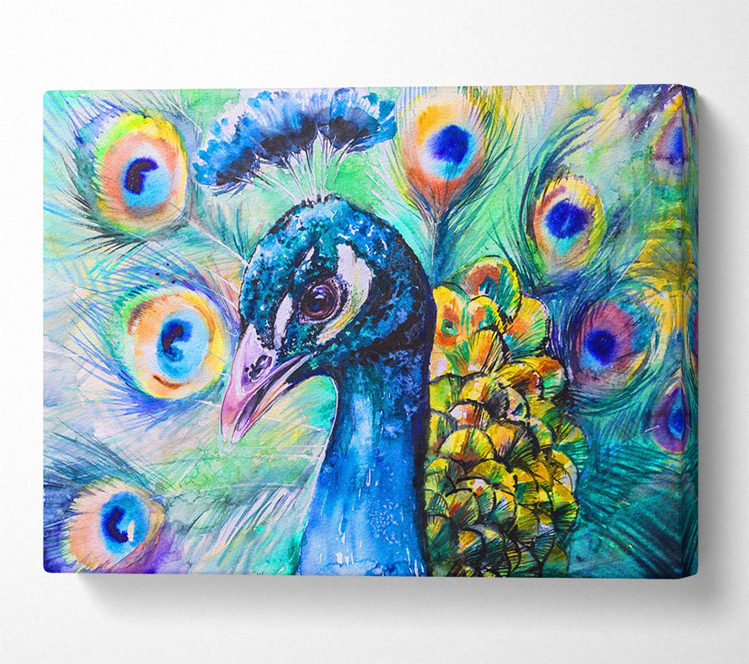  A Canvas Print of Vibrant Watercolour Peacock Canvas Print