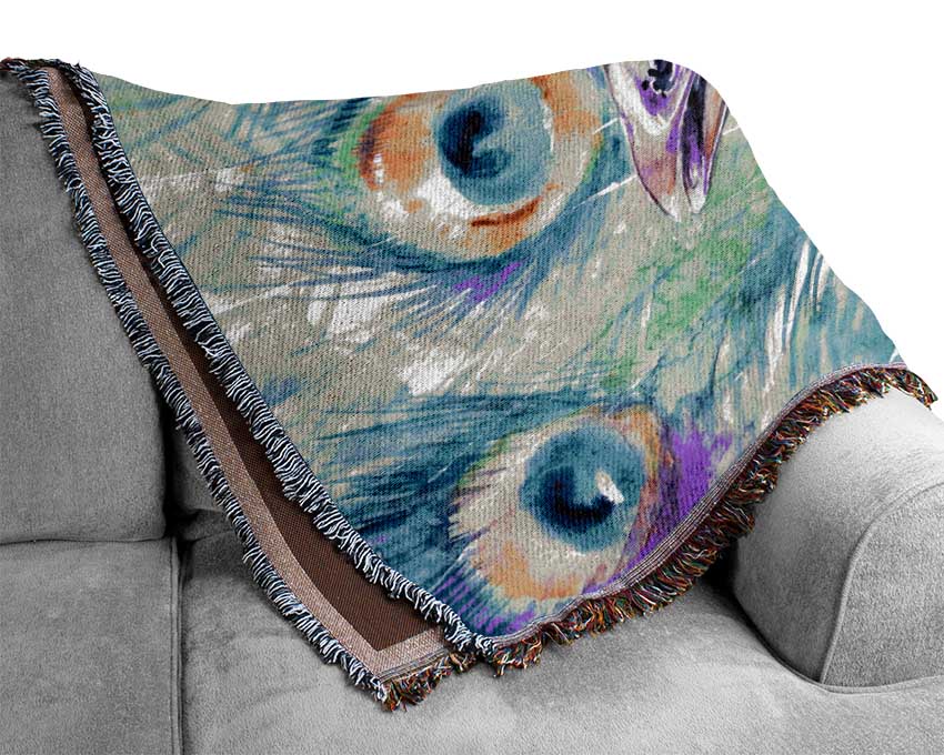 Vibrant Watercolour Peacock Woven Blanket