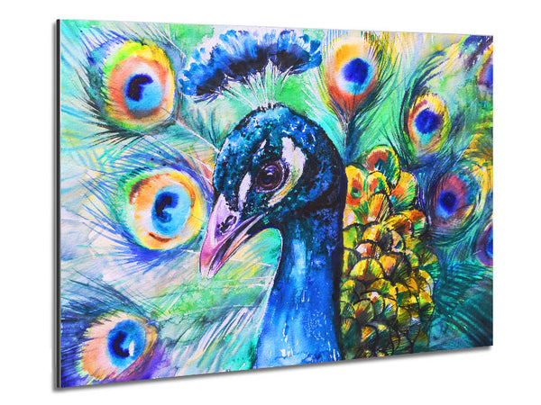Vibrant Watercolour Peacock Metal Print