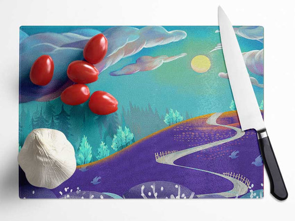 The Road To Pastel Skies Glass Chopping Board