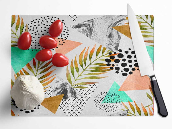 Mix Mid Century Plants And Patterns Glass Chopping Board