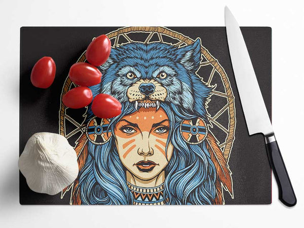 Wolf Head Woman Glass Chopping Board