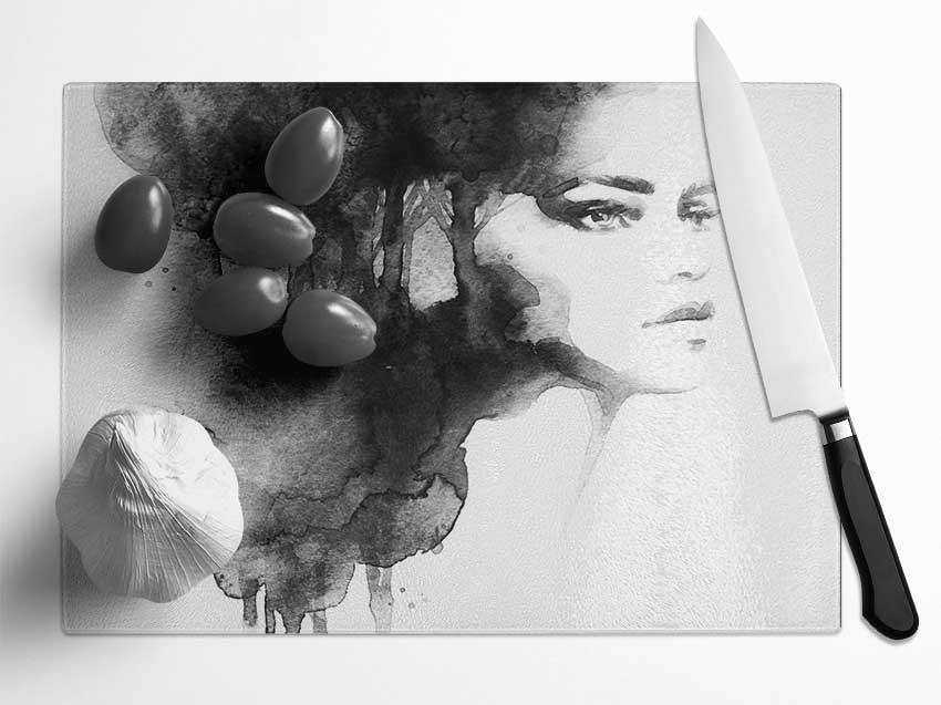Watercolour Woman Portrait Glass Chopping Board