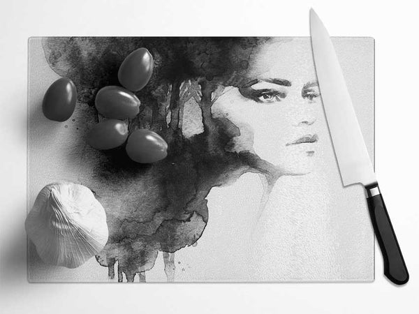 Watercolour Woman Portrait Glass Chopping Board