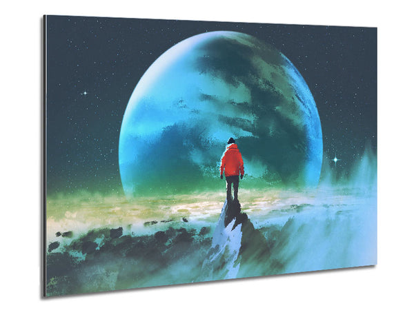 Staring At The Moon Watercolour Metal Print