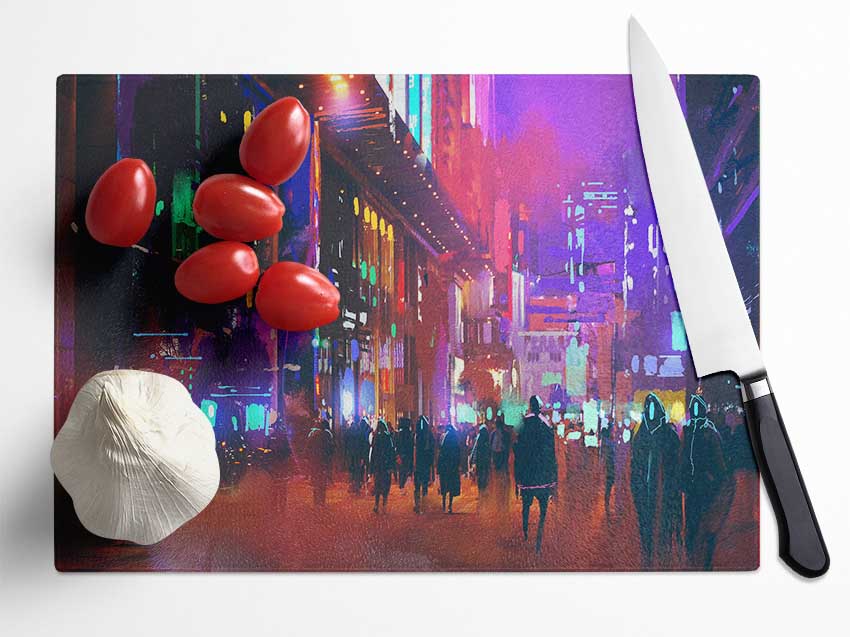 City Of Night People Glass Chopping Board